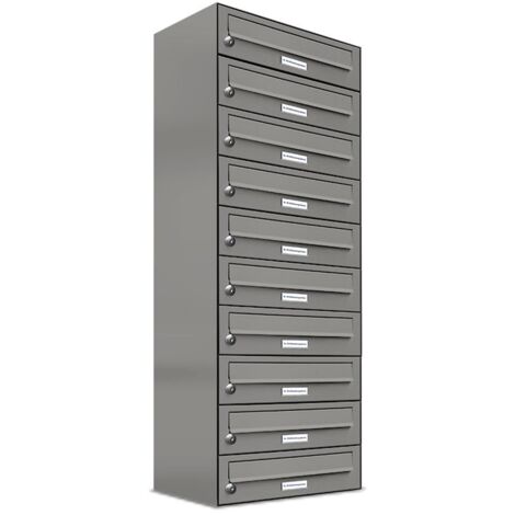 10er Premium Briefkasten Aluminiumgrau RAL Farbe 9007 für Außen Wand Postkasten