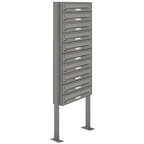 10er Premium Standbriefkasten Aluminiumgrau RAL 9007 freistehend Postkasten Ständer