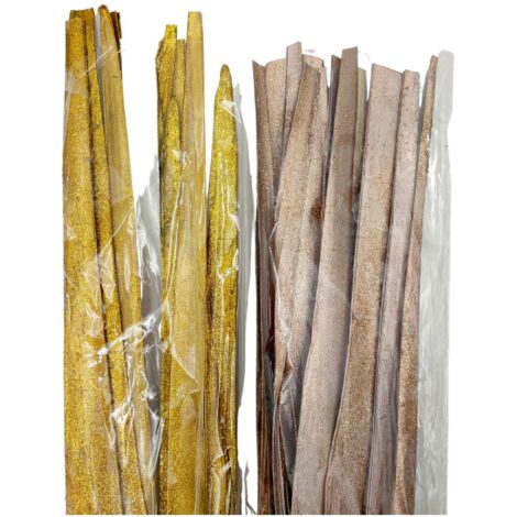 10er Set künstliche Palmenblätter 100cm Gold Glitzer lackiert Dekoration