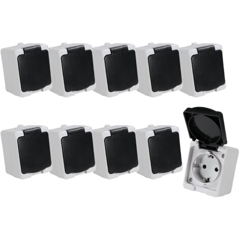 10er Set REV AquaMini Aufputz Feuchtraum Steckdose IP54 kompakt mini