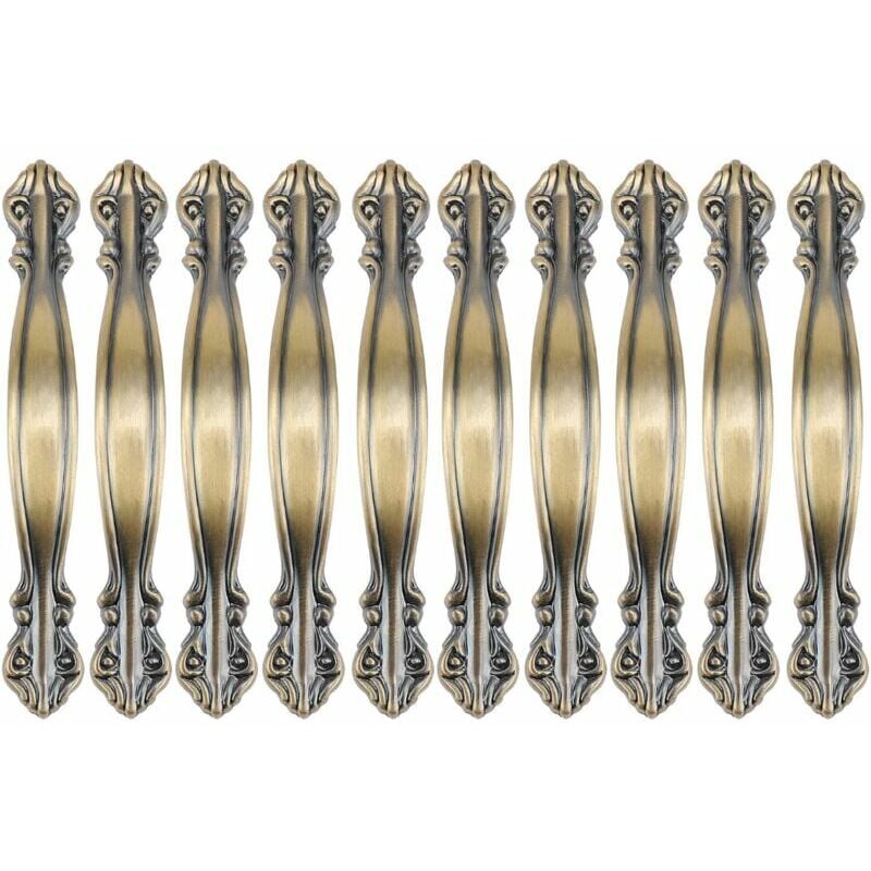 10er Set Vintage Schrankgriffe in Form eines antiken Bogens – Möbeltürgriffe 14,5 cm lang (96 mm Lochabstand) – Grünbronze—— | 06286528434372