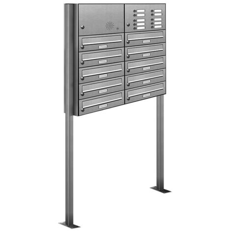 10er V2A Edelstahl Briefkasten Standanlage Freistehend mit Klingel