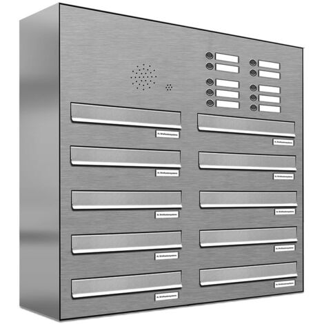 10er V2A Edelstahl Briefkastenanlage für Tür- Zaundurchwurf Klingel
