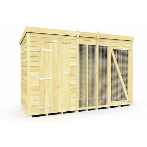 10ft X 4ft Dog Kennel and Run Full Height - Wood - L118 x W302 x H201 cm