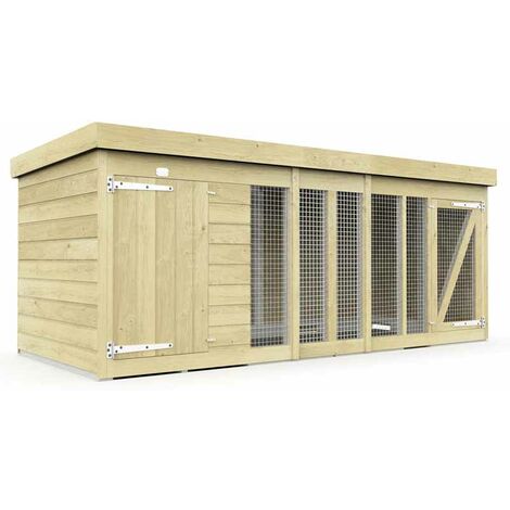 10ft x 4ft Dog Kennel and Run - Wood - L127 x W302 x H127 cm