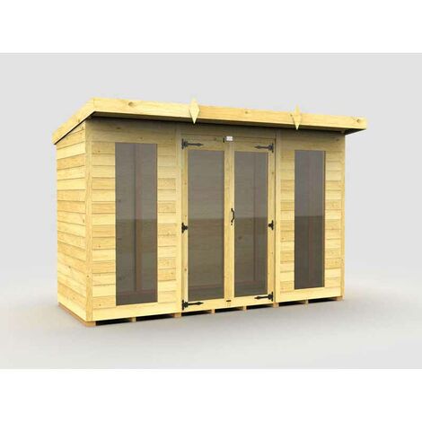 10ft x 4ft Pent Summer House (Full Height Window) - Wood - L118 x W302 x H201 cm