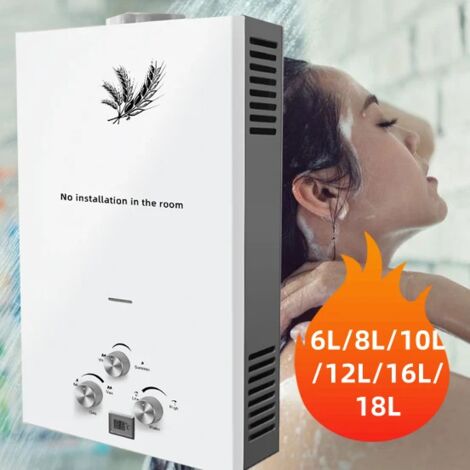10L Chauffe-eau Instantané à Gaz Méthane avec Pomme de Douche