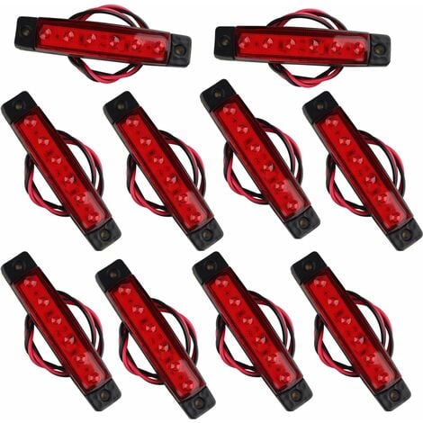 QIEDIE 10Lampes de Signalisation Latérale 12V 6SMD LED Feux de Position Avant Arrière pour Remorque Camion Caravane Camper Van Lorry Bus Bateau Tracteur Moteur Rouge