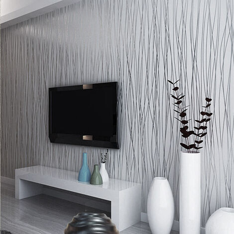 10M 3D Crushed Silk Striped Grey Silver Textured Wallpaper for Living Room