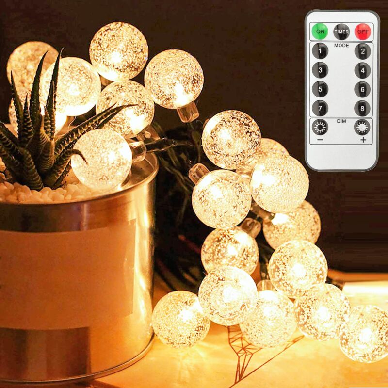 Guirlande Lumineuse 5M 50 Ampoules 8 Modes avec télécommande- Guirlande lumineuse led à Piles Petites Boules Chaud Décoration Romantique
