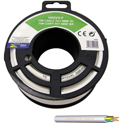 10m cable manguera redonda H05VV-F  3g1,5mm² blanco