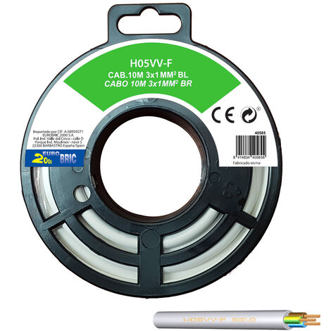 10m cable manguera redonda H05VV-F  3g1mm² blanco