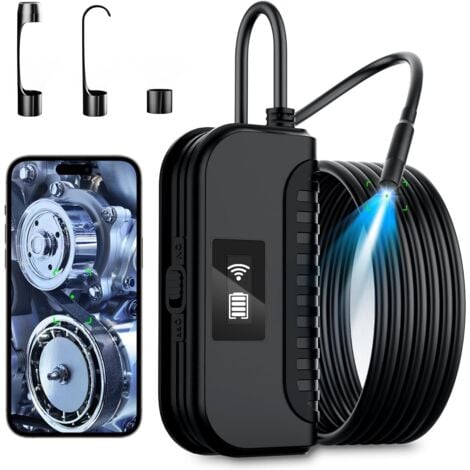 LRAPTY 10M Camera Inspection Canalisation, HD 1080P WiFi Autofocus Endoscope Caméra IP67 Etanche 8mm Endoscopique Caméras d'Inspection Semi Rigide , 2600 mAh, Compatible avec iOS,Android,Tablette