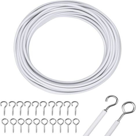 10m curtain net, white curtain wire, curtain wire with hooks and eyes, curtain cord, curtain rod cord, hanging curtain, clothes net, curtain fixings, accessories