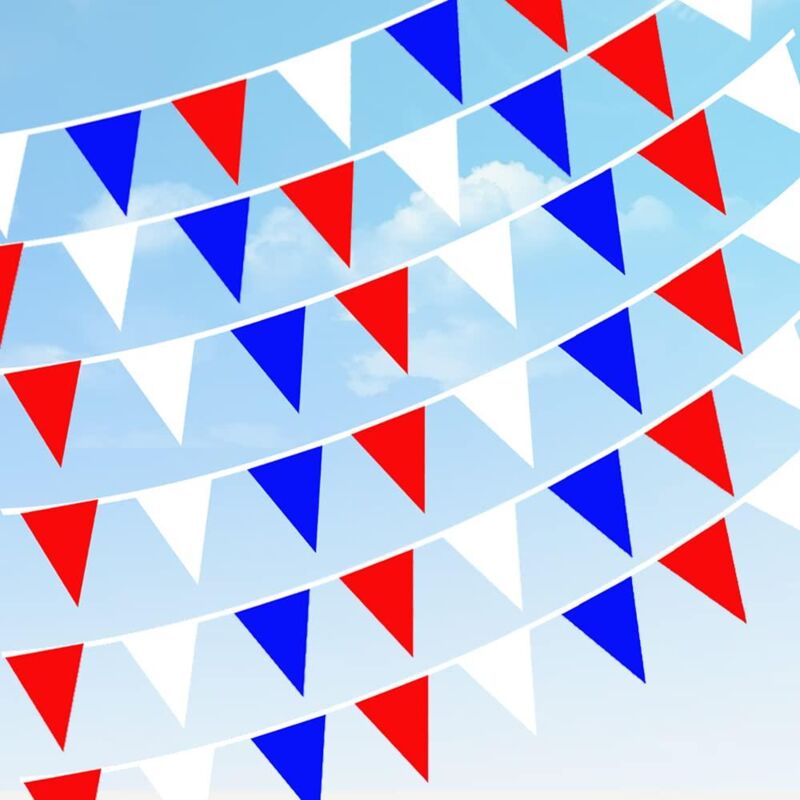 25M Red White and Blue Bunting Garland 50 Flags Union Jack Party Decorations