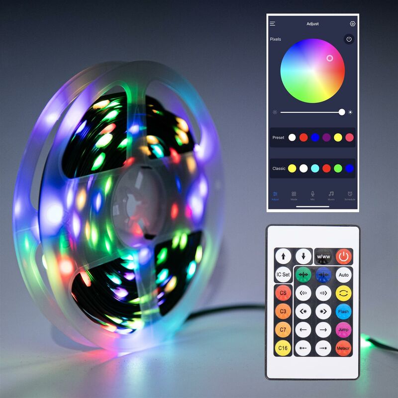 10M rgb+w led Strip Rope Light Battery, usb Operated - Remote and App Controlled Functions - Shatchi