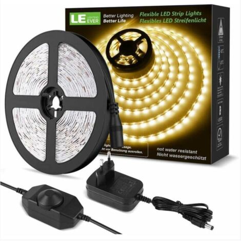 10M Ruban LED Dimmable, Bande LED Blanc Chaud 3000K 600 LEDs SMD 2835, 12V Bandeau LED Autocollant avec Variateur, Connecteurs+Transformateur, Éclairage Intérieur pour Meuble, Escalier, Cuisine [Class