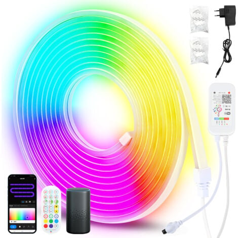 JOPASSY 10M Striscia LED NEON Dimmerabile RGBIC Striscia LED al neon, controllo app e telecomando Timer Sincronizzazione musicale, con Alexa e Google Assistant Deco per interni esterni