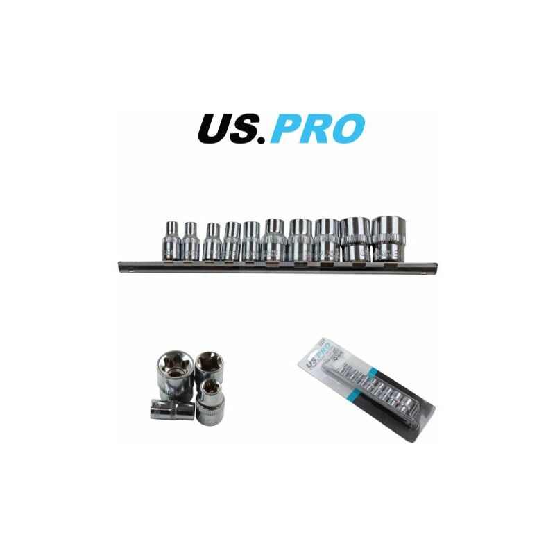 Tools 10PC 1/4 & 3/8 Dr e Torx Sockets On Rail E4 - E18 2221 - Us Pro