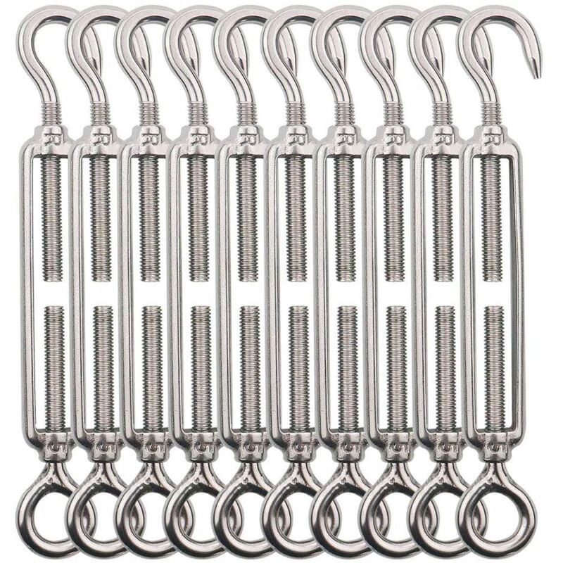 10pc Tendeur de câble à crochet M5 (oeil de crochet), tendeur de fil en acier inoxydable/tendeur de câble INOX pour cordes à linge, câbles en acier,