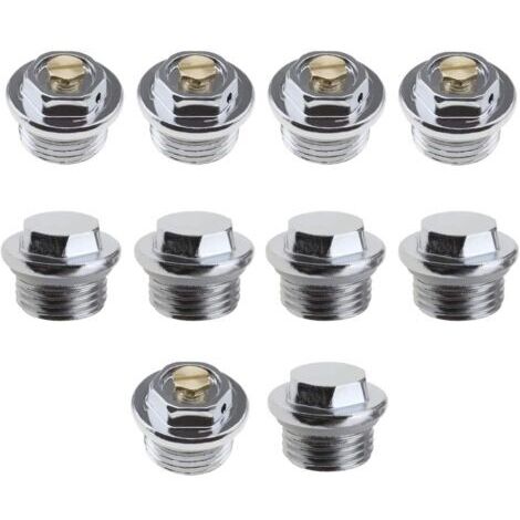 10pcs 1/2 Pouce Radiateur Manuel Purge d'air Vannes et 5pcs Bouchons d'obturation avec Connexion de Filetage Joint Torique Scellé