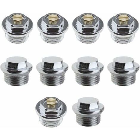 10pcs 1/2 Pouce Radiateur Manuel Purge d'air Vannes et 5pcs Bouchons d'obturation avec Connexion de Filetage Joint Torique Scellé
