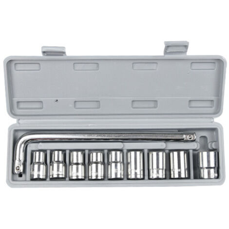 10Pcs 1/2 Wrench Socket Set 8-21mm Auto Repair Mechanical Tool Kit Mechanical Socket Tool Combination Set with Gray Storage Box