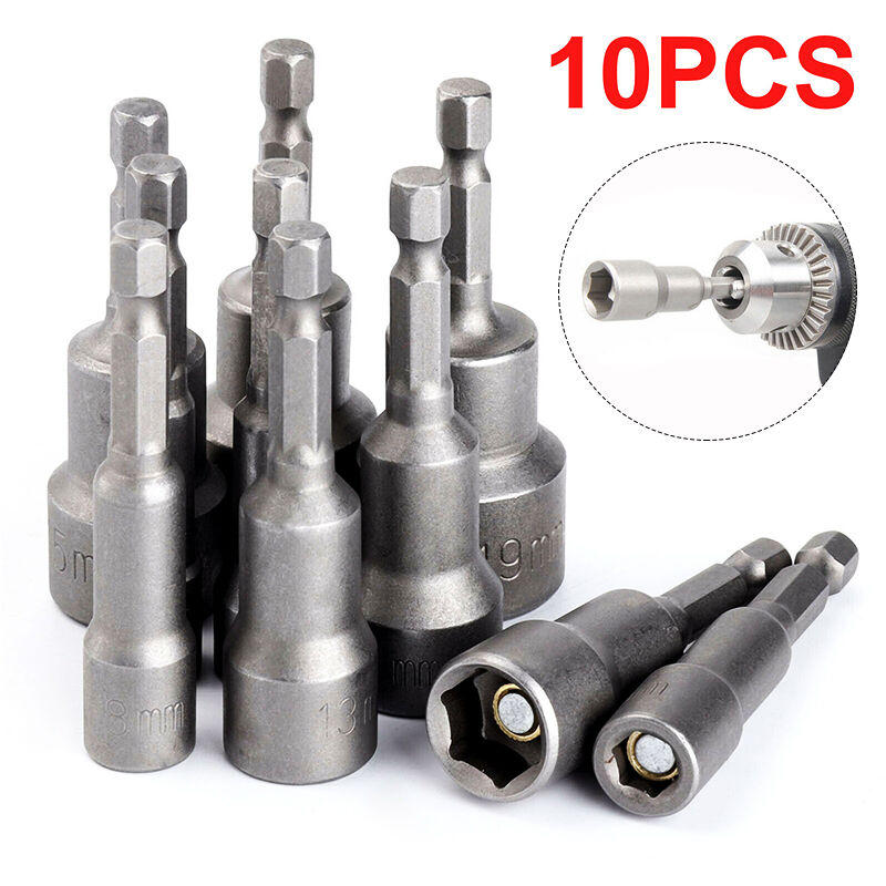 

10PCS 1/4 `` 6-19mm Juego de llaves de destornillador de tuerca magnética Brocas de impacto métricas