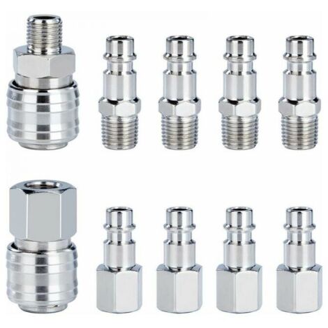 10pcs 1/4" BSP Compressor Quick Fitting Set, Pneumatic Connection Set, Hose Connectors, Plug and Socket