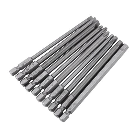 10pcs 1/4 Zoll Sechskant Schaft Langes Magnetisches Bits, Schraubenzieher Satz 100mm Elektrowerkzeuge (schlitz + Kreuz + Sechskantkopf)