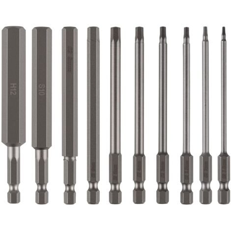 10pcs 100mm 1.5-12mm Large Hex Socket Bits, S2 Steel Hexagon Screwdriver Bits, 1/4 Drill Bit