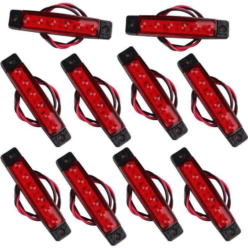 10Pcs 12V 6SMD led Side Marker Lights Front Rear Position Lamps for Trailer Truck Caravan Camper Van Lorry Bus Boat Tractor Motor Red