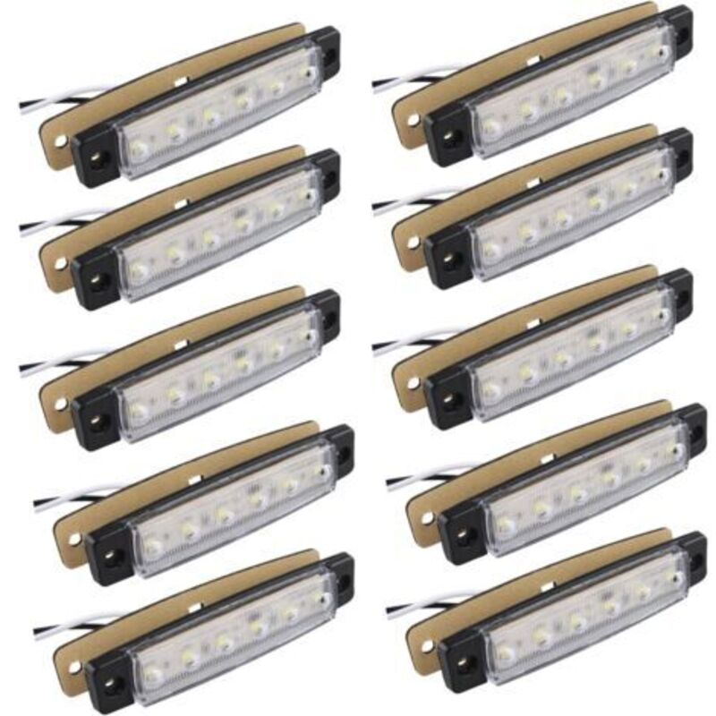 10pcs 12V Side Marker Lights 6SMD LED Front Lamp Rear Side Marker Lights for Trailer Truck Caravan Camper Van Lorry Bus Boat Tractor Motor White