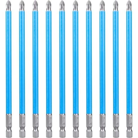 10Pcs 150mm Embouts de Tournevis Cruciformes PH2 Embout de Tournevis Phillips à Percussion Embouts Vissage Antidérapant à Tige Hexagonale en Acier S2 pour Tournevis Visseuse Perceuse Électrique