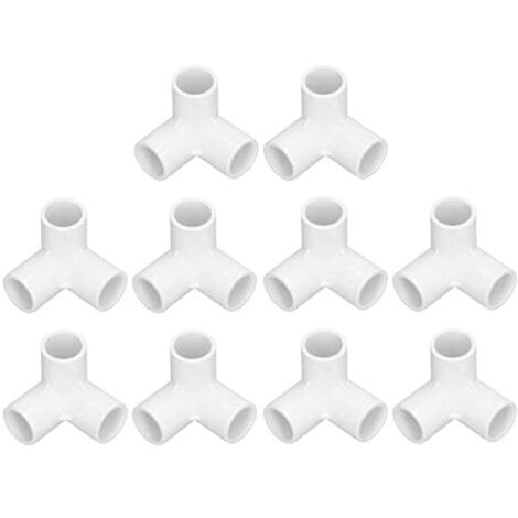 10pcs 3 Voies PVC Raccords de Tuyauterie Coude Coins 0.8in Plastique 90 Degrés Coin Raccord té Connecteur 20mm Diamètre Intérieur (Blanc) -