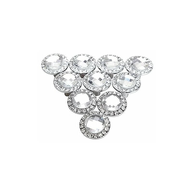 10pcs 30mm Bouton Porte Ronde Argent 30mm Poignée Cristal Scintillant Strass Bouton de Poignée Armoires de Cuisine Cabinet Portes tiroirs Boutons