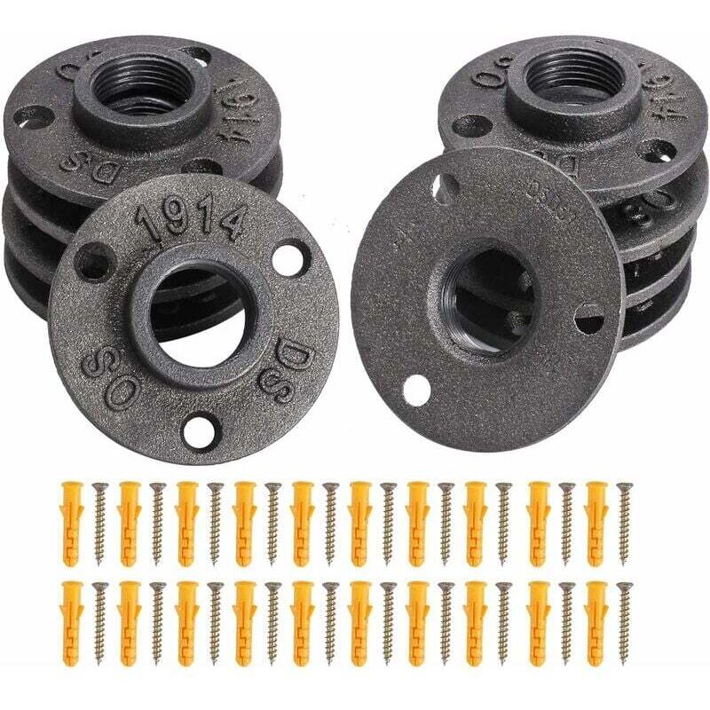 Fitags - 10pcs 3/4 '' bsp Bride de Plancher Fonte Bride Filetée Noir Brides de Tuyauterie Raccord Fileté 3 Trous avec Vis pour Industrielle Meubles