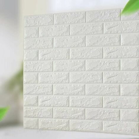 10pcs 3D Tiles Brick Wall Sticker Waterproof Foam Self Adhesive Wallpaper, 3D Brick Wall Stickers, Removable Polyethylene Foam Self Adhesive Wallpaper (White)