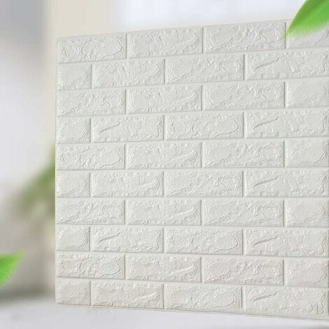 10pcs 3D tuile brique mur autocollant auto-adhésif panneau de mousse imperméable papier peint,3D brique stickers muraux,auto-adhésif mousse de polyéthylène papier peint amovible (Blanc)