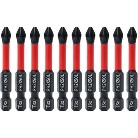 10PCS 50mm Embouts de Tournevis à Tête Tournevis Cruciforme PH2 Embout Visseuse Aimanté. Mèche Croisée Antidérapante Embout Visseuse Magnétique à Tige Hexagonale
