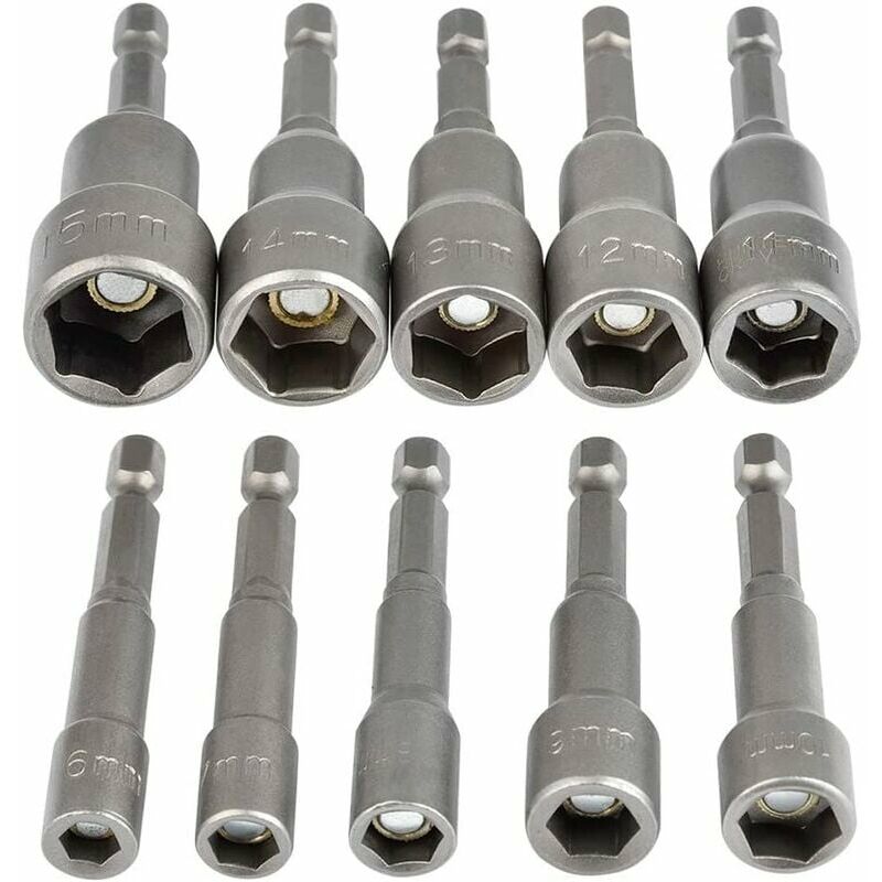 10pcs 6-15mm Magnetic Hex Socket Set Impact