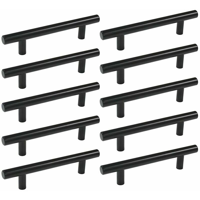 10pcs 96 mm t Bar Bâton Cuisine Armoire Porte Poignées Placard Tiroir Chambre Meubles Tirer Noir