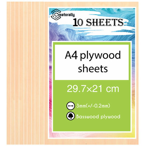 10Pcs A4 Plywood Sheets for Engraving 3mm Thick (+/- 0.2mm) Basswood Plywood 21x29.7x0.3cm