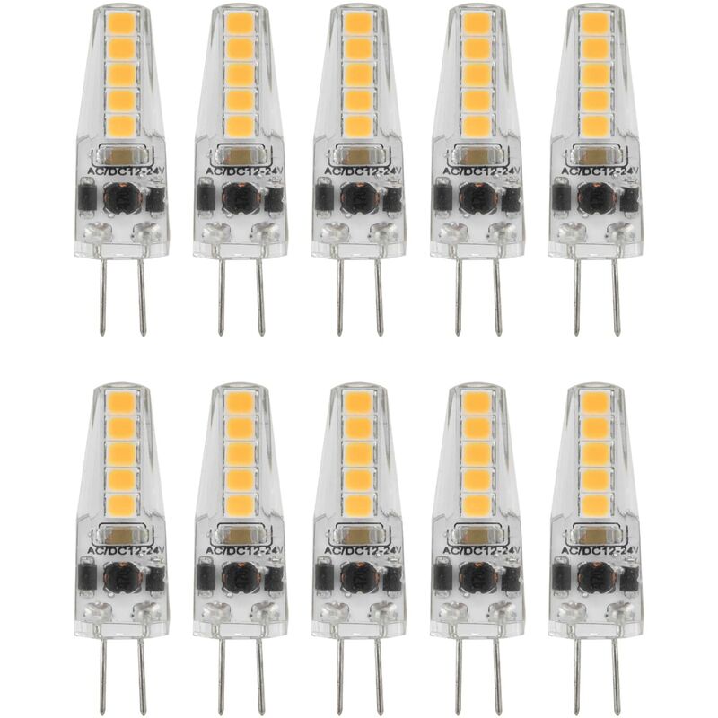 SJLERST 10pcs Ampoules LED G4, 2W 3000K AC 12-24V Ampoules à Intensité Variable pour Lustre Plafonnier Lampe de Table Blanc Chaud