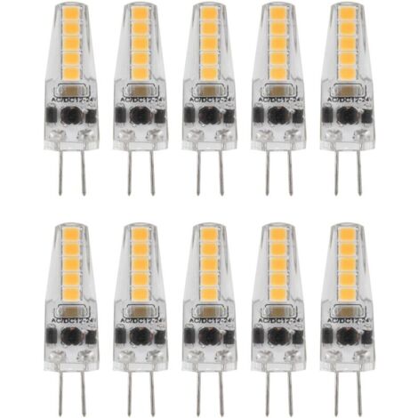 10pcs Ampoules LED G4, 2W 3000K AC 12-24V Ampoules à Intensité Variable pour Lustre Plafonnier Lampe de Table Blanc Chaud