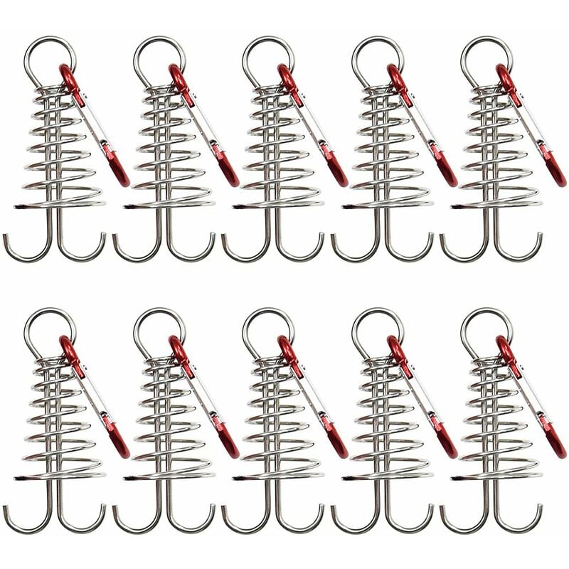 

10pcs ancla de toldo de la tienda de la cubierta del resorte de la aleacion de aluminio con el mosqueton para acampar pesca senderismo,rojo