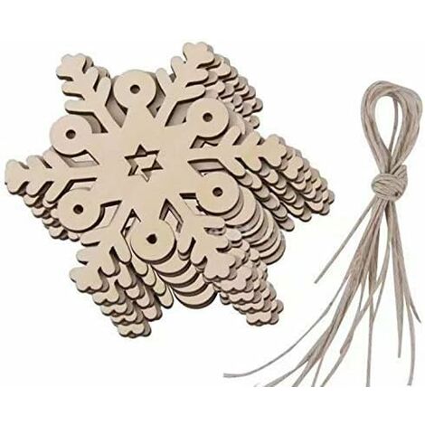 10pcs arbre de No?l embellissements en bois artisanat ornement de sapin de No?l suspendu avec corde de suspension