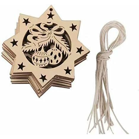 10pcs arbre de No?l embellissements en bois artisanat ornement de sapin de No?l suspendu avec corde de suspension