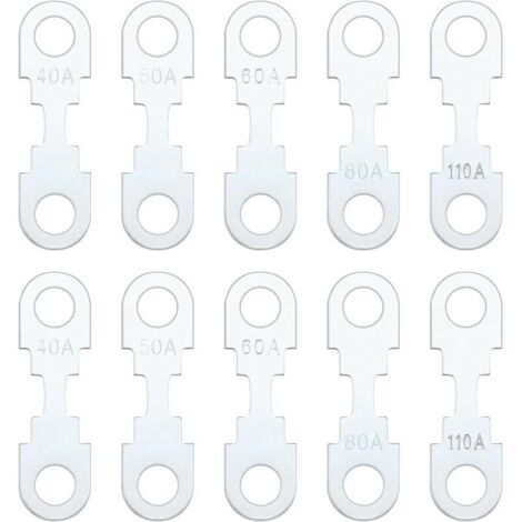 10pcs Bande de Fusible Plate Ton Argent en Alliage de Zinc Lame de Rechange Bande de Fusible DC 32V Compatible avec Opel Compatible avec VW (40A 50A 60A 80A 110A Chaque 2 Pièces)