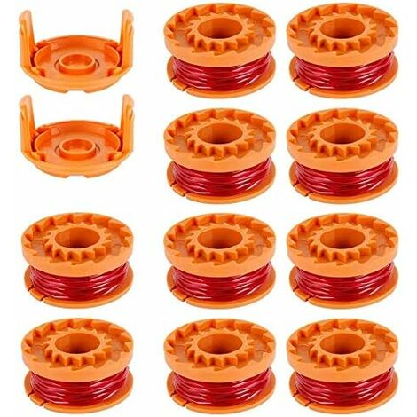 10Pcs Bobines Fil pour Débroussailleuses 3 m/1.65mm en Nylon Ligne de Bobines de Rechange WORXWG163 WG180 WG175 WG150 WG160 avec 2 Capuchons de Coupe Bobine de Fil de Coupe pour Tondeuse à Gazon